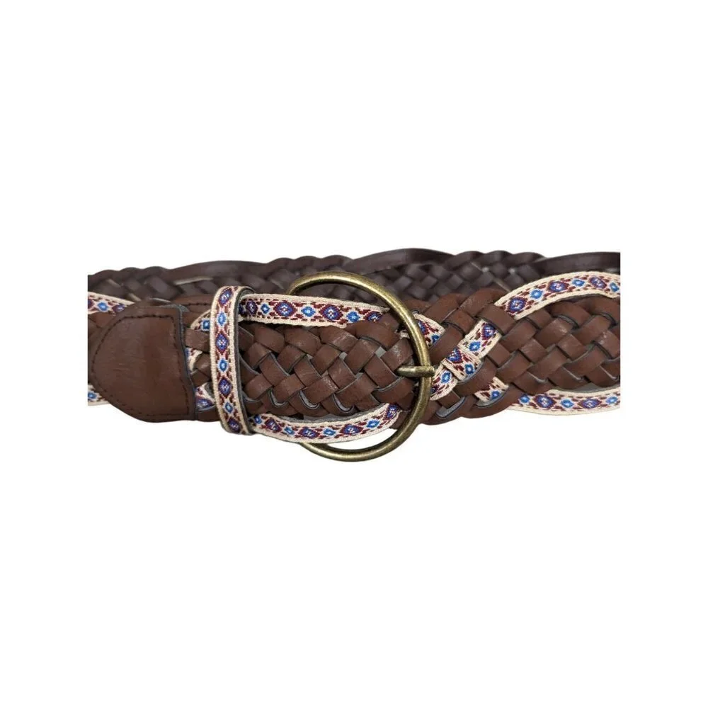 Vintage‎ womens belt size 9 faux leather braided vegan friendly brown floral